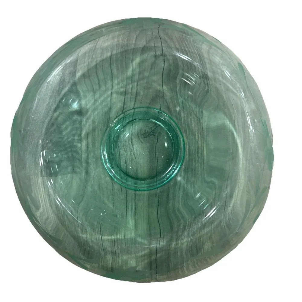 Antique RARE Green Uranium Depression Glass Console Bowl w/Rolled Leave Edge 9